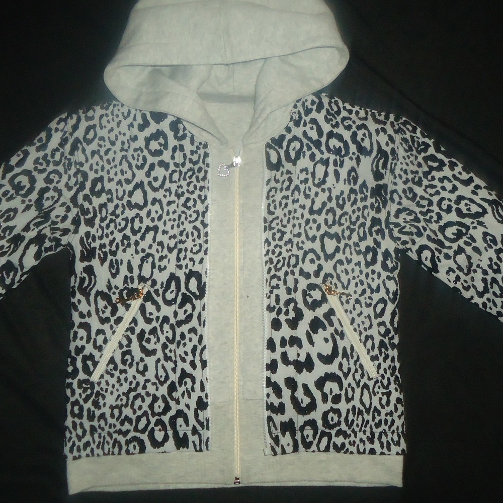NEW JUICY ANIMAL LEOPARD GRAY BLACK WARM JACKET HOODIE 10 12